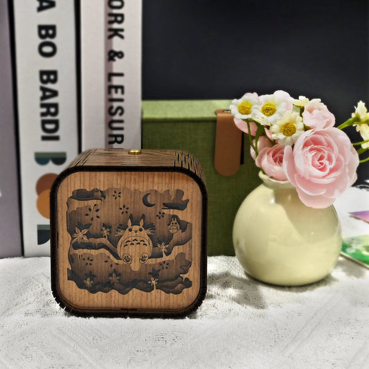 Fathers Day Custom Totoro Wooden Handmade Music Box 3D Night Light Music Box Gift Personalized Anime Ghibli Music Box Anniversary gift