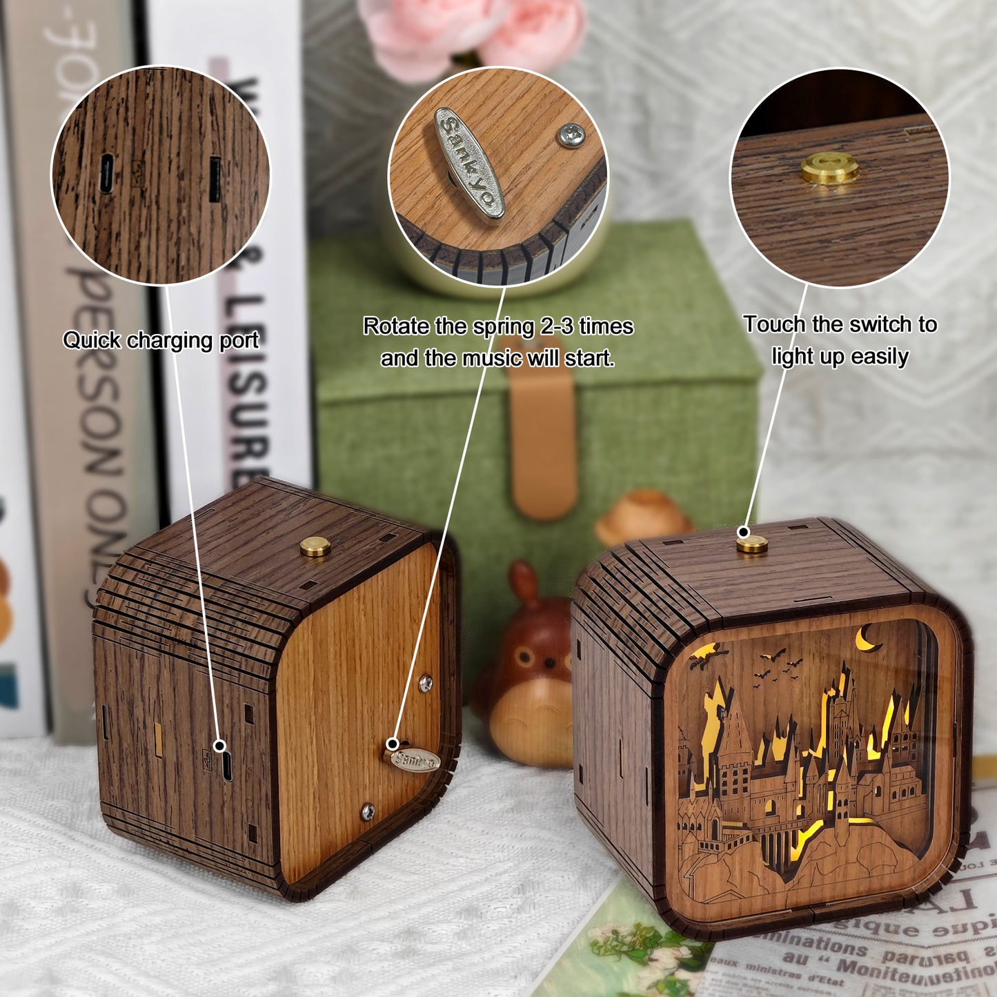 Fathers Day Custom Totoro Wooden Handmade Music Box 3D Night Light Music Box Gift Personalized Anime Ghibli Music Box Anniversary gift