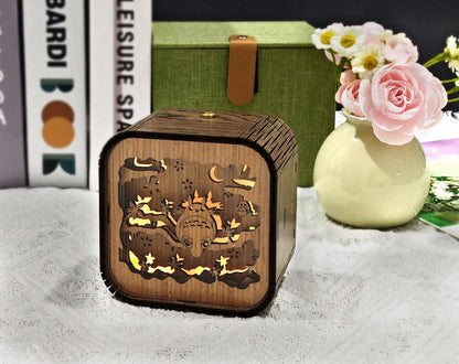 Fathers Day Custom Totoro Wooden Handmade Music Box 3D Night Light Music Box Gift Personalized Anime Ghibli Music Box Anniversary gift